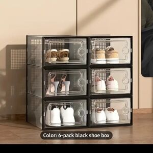 Pack of 6 Shoe Storage Organizers, Stackable Clear Plastic Shoe Boxes